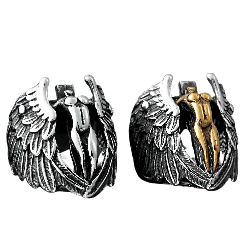 Vintage Ring Of Winged Feather Angle / Gothic Stylish Stainless Steel Accessories - HARD'N'HEAVY