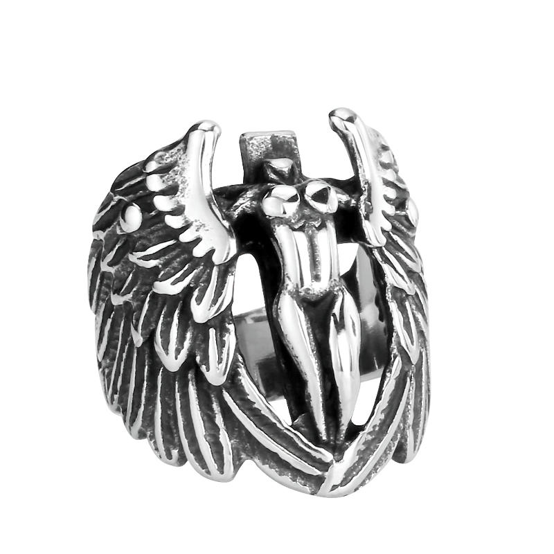 Vintage Ring Of Winged Feather Angle / Gothic Stylish Stainless Steel Accessories - HARD'N'HEAVY