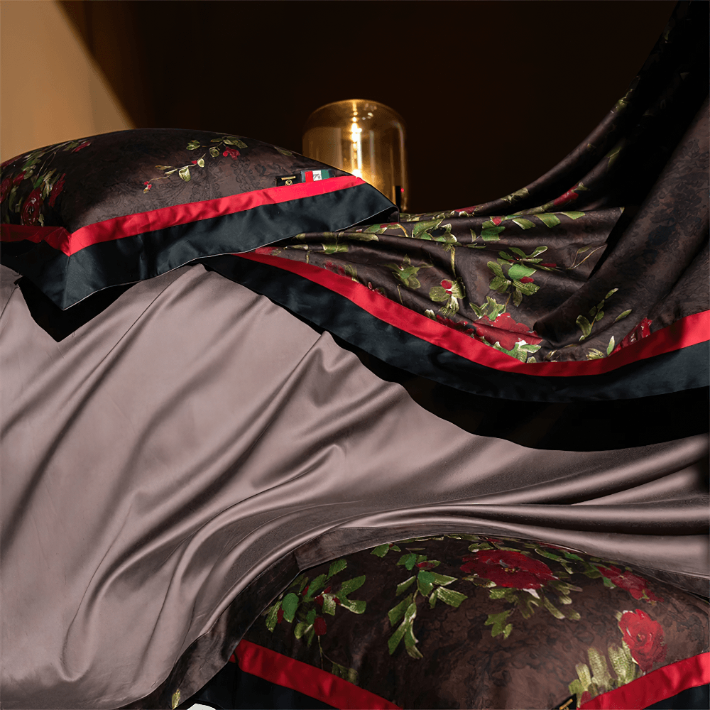Juego de ropa de cama de edredón de algodón y lyocell rosa vintage