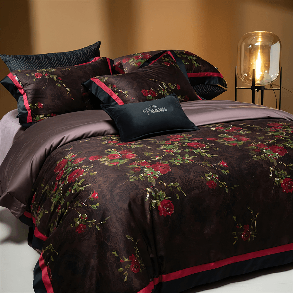 Juego de ropa de cama de edredón de algodón y lyocell rosa vintage