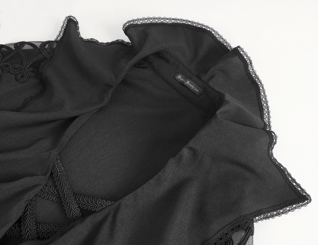 Men's vintage ruffle shirt with deep V-collar and decorative lace details, perfect for alternative elegance.