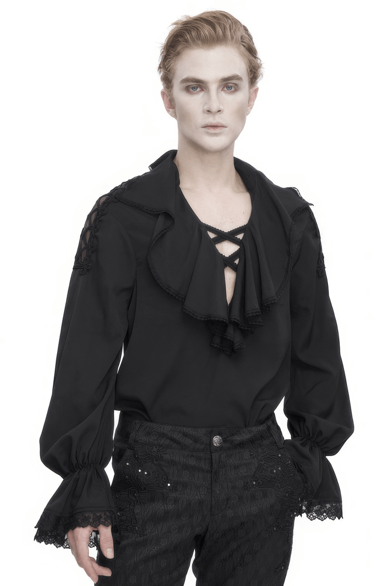 Men's vintage ruffle sleeves loose shirt with deep V-collar, perfect for alternative elegance and a daring style.
