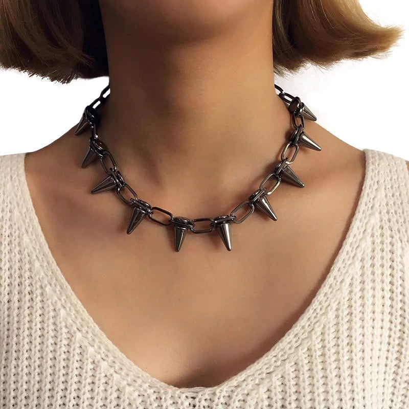 Vintage Spike Cone Stud Riveted Necklace / Alternative Jewelry For Women and Men - HARD'N'HEAVY