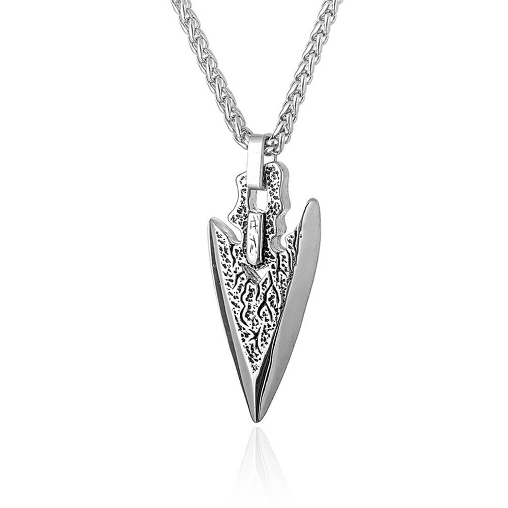 Vintage stainless steel arrowhead pendant necklace, a bold unisex fashion amulet accessory with timeless appeal.