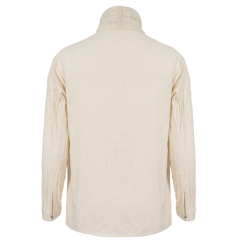 Back view of a vintage stand collar cotton shirt for men in a loose fit, showcasing its timeless design and soft texture.
