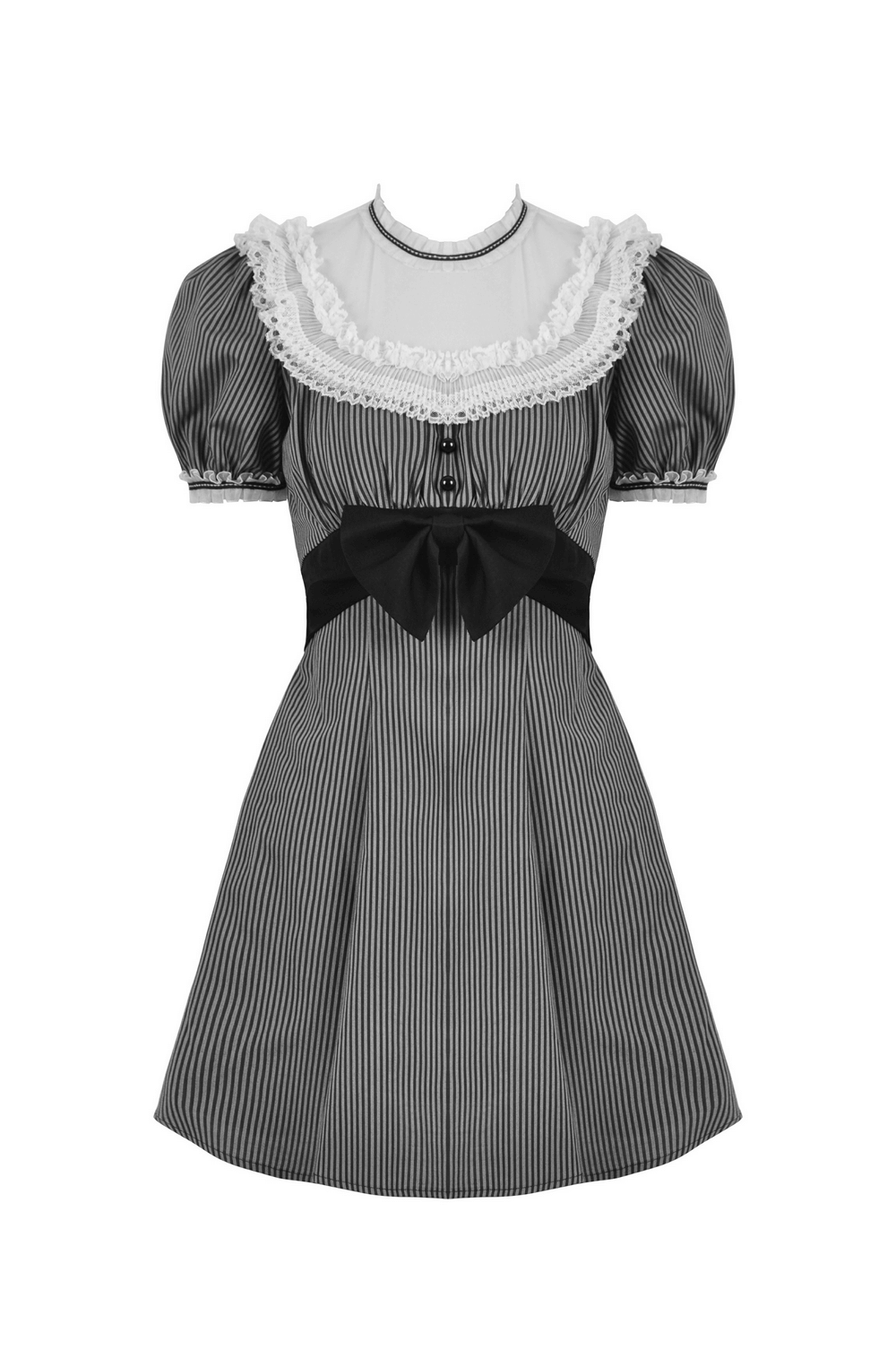 Vintage striped dress with lace collar and bow detail, perfect for chic and feminine outfits.