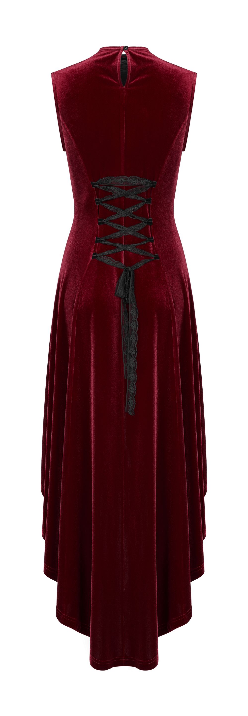 Vintage Style Red Velvet Dress With Lace Detail - HARD'N'HEAVY