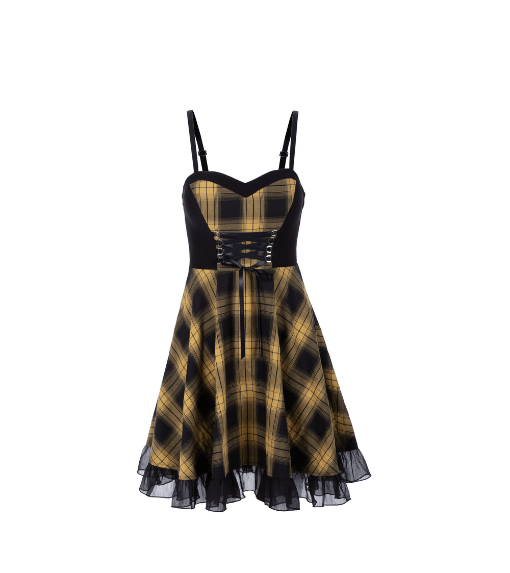 Vintage Swing Plaid Dress with Adjustable Straps - HARD'N'HEAVY