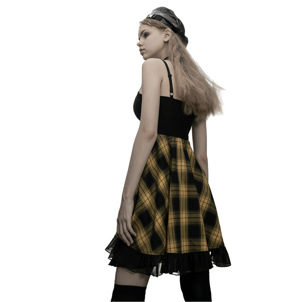 Vintage Swing Plaid Dress with Adjustable Straps - HARD'N'HEAVY
