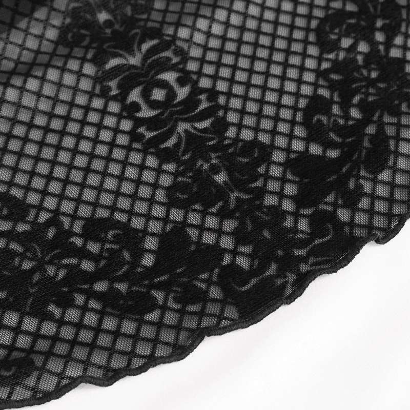 Close-up of elegant black lace fabric with floral patterns, perfect for vintage gothic clothing.
