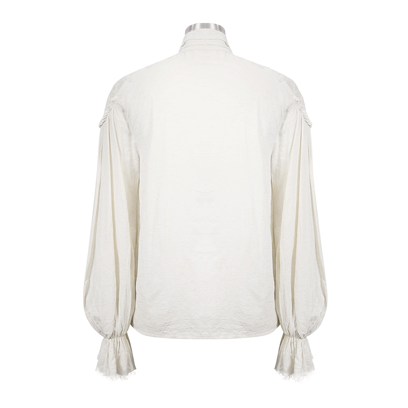 Back view of a vintage white long sleeves shirt with flared cuffs, perfect for gothic style fashion.