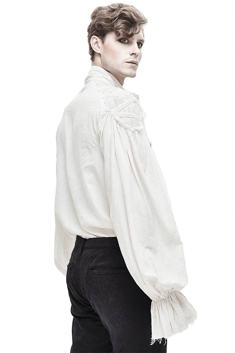 Vintage White Long Sleeves Shirt with Buttons in Front / Gothic Style Men's Shirt with Flared Cuffs - HARD'N'HEAVY