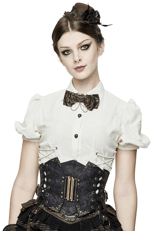 Vintage Damen-Korsett aus schwarzem Kunstleder / True-Gothic-Stil-Korsett mit Schnürsenkeln