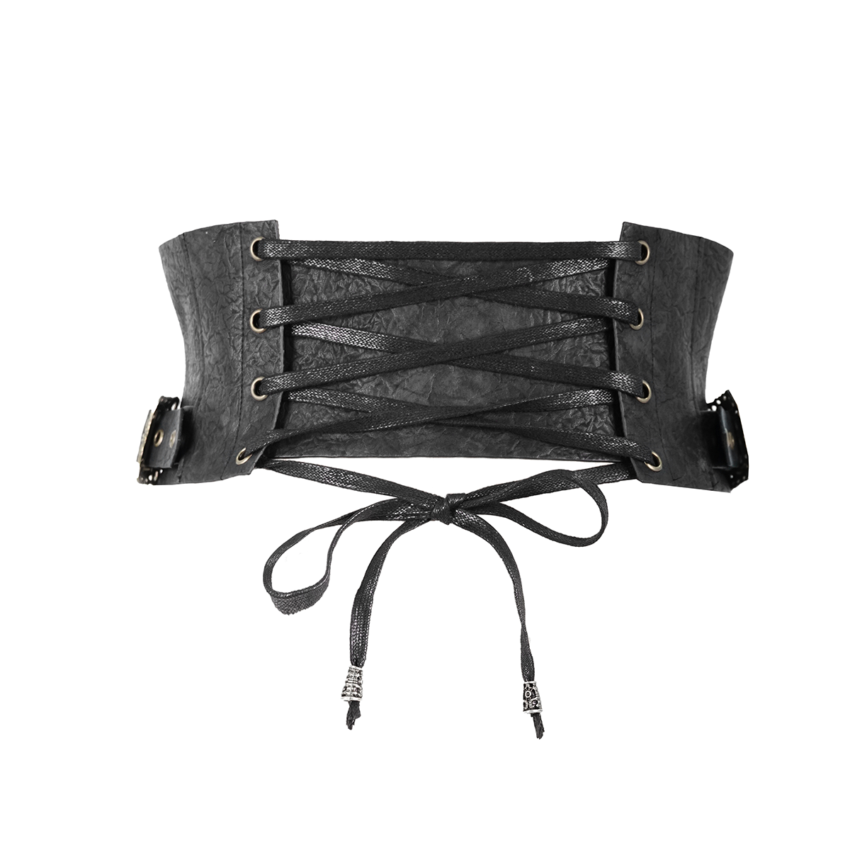 Vintage women's black synthetic leather corset with laces for a true-gothic style look.