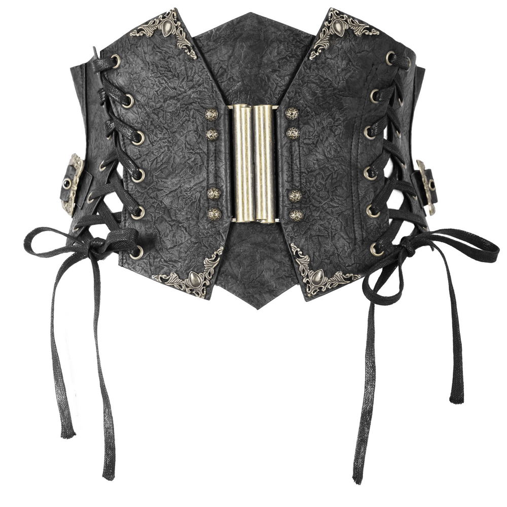 Vintage Women's Black Synthetic Leather Corset / True-Gothic style Corset with Laces - HARD'N'HEAVY