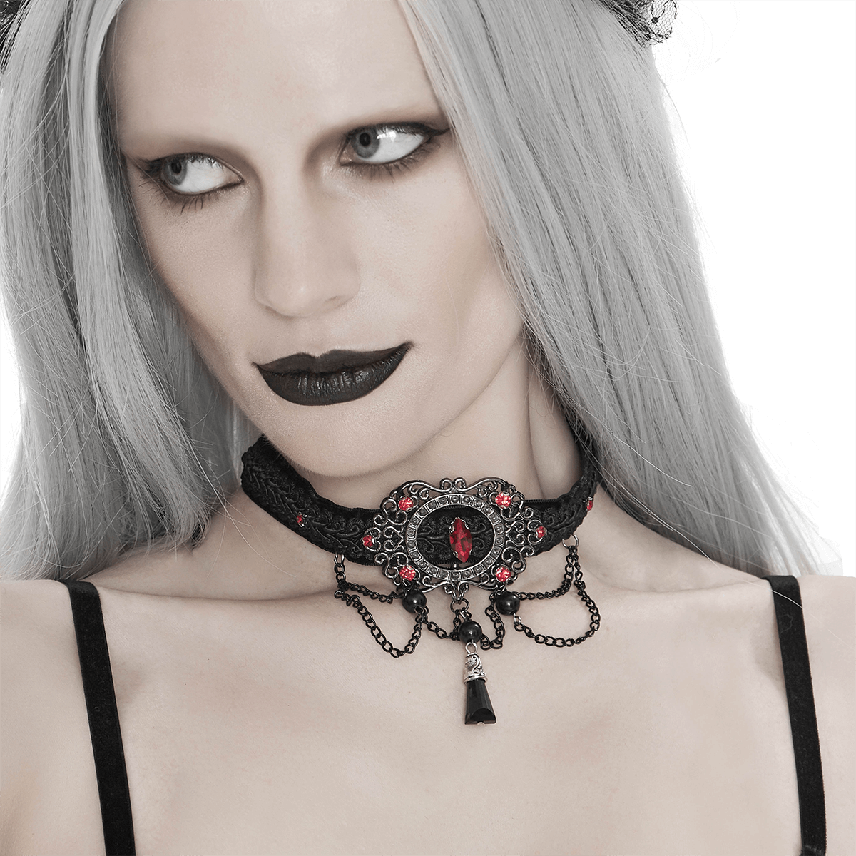 Vintage Women's Chocker With Chains & Blood-Red Stones / Elegant Ladies Accessories in Gothic Style - HARD'N'HEAVY