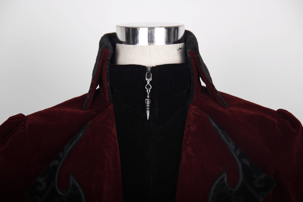 Vintage Women's Steampunk Embroidery Printed Coat / Gothic Burgundy Velvet Coat - HARD'N'HEAVY