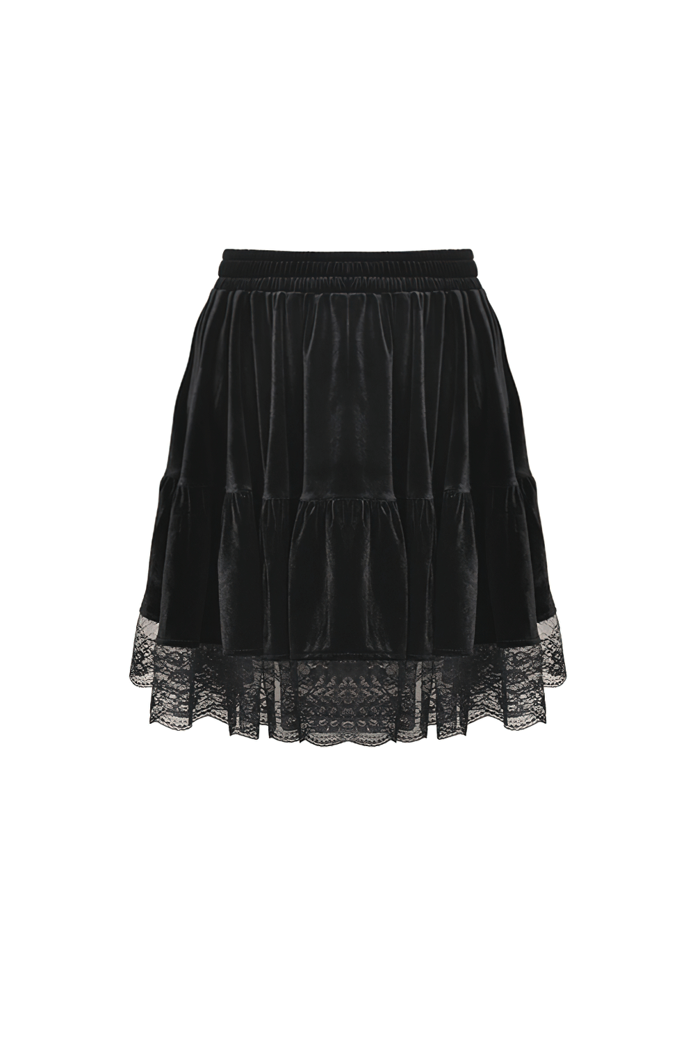 Vintage Women's Velvet Mini Skirt with Ruffle Lace Hem