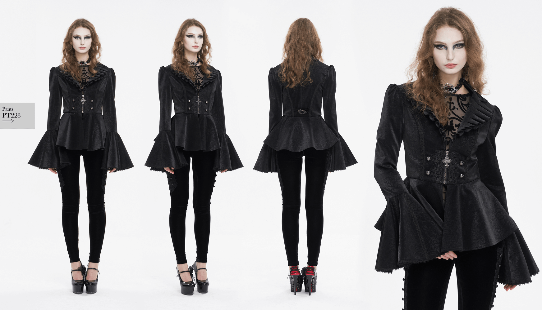 Vintage Gothic jacket with long flared sleeves and ruffled collar, perfect for bold fashion enthusiasts.
