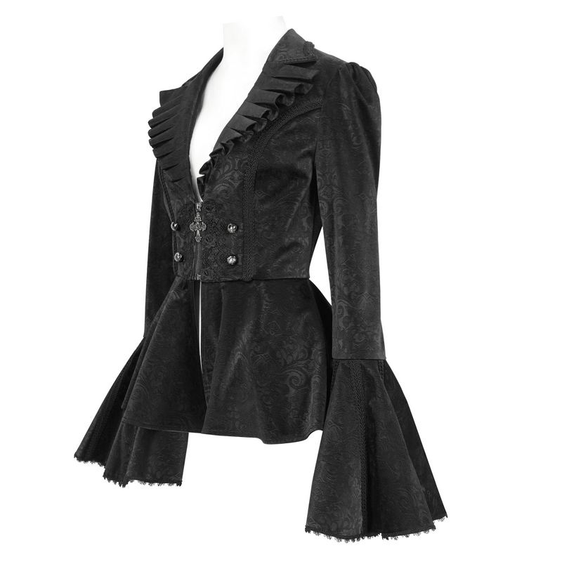 Vintage Zipper Long Flared Sleeves Jacket / Gothic Ruffled Collar Jackets - HARD'N'HEAVY