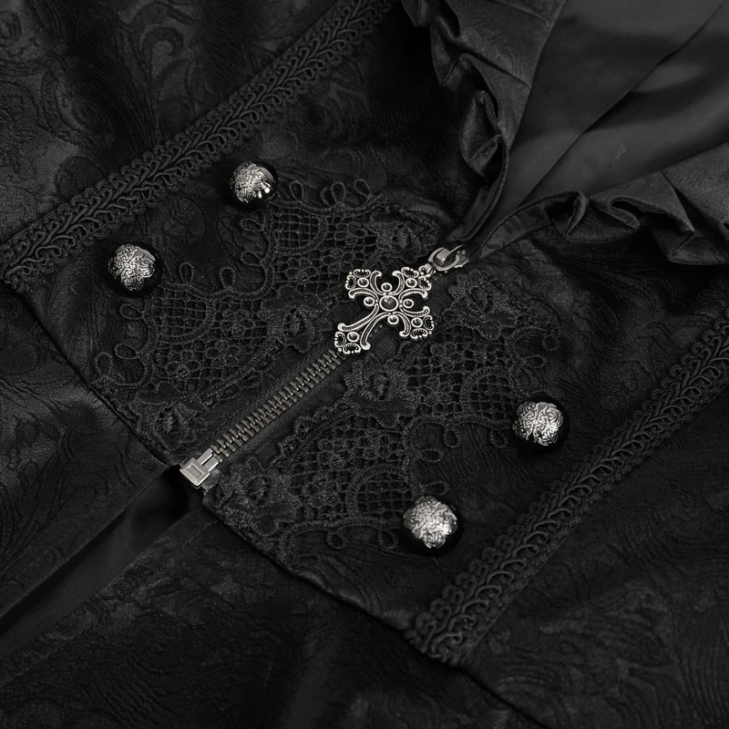 Vintage Zipper Long Flared Sleeves Jacket / Gothic Ruffled Collar Jackets - HARD'N'HEAVY