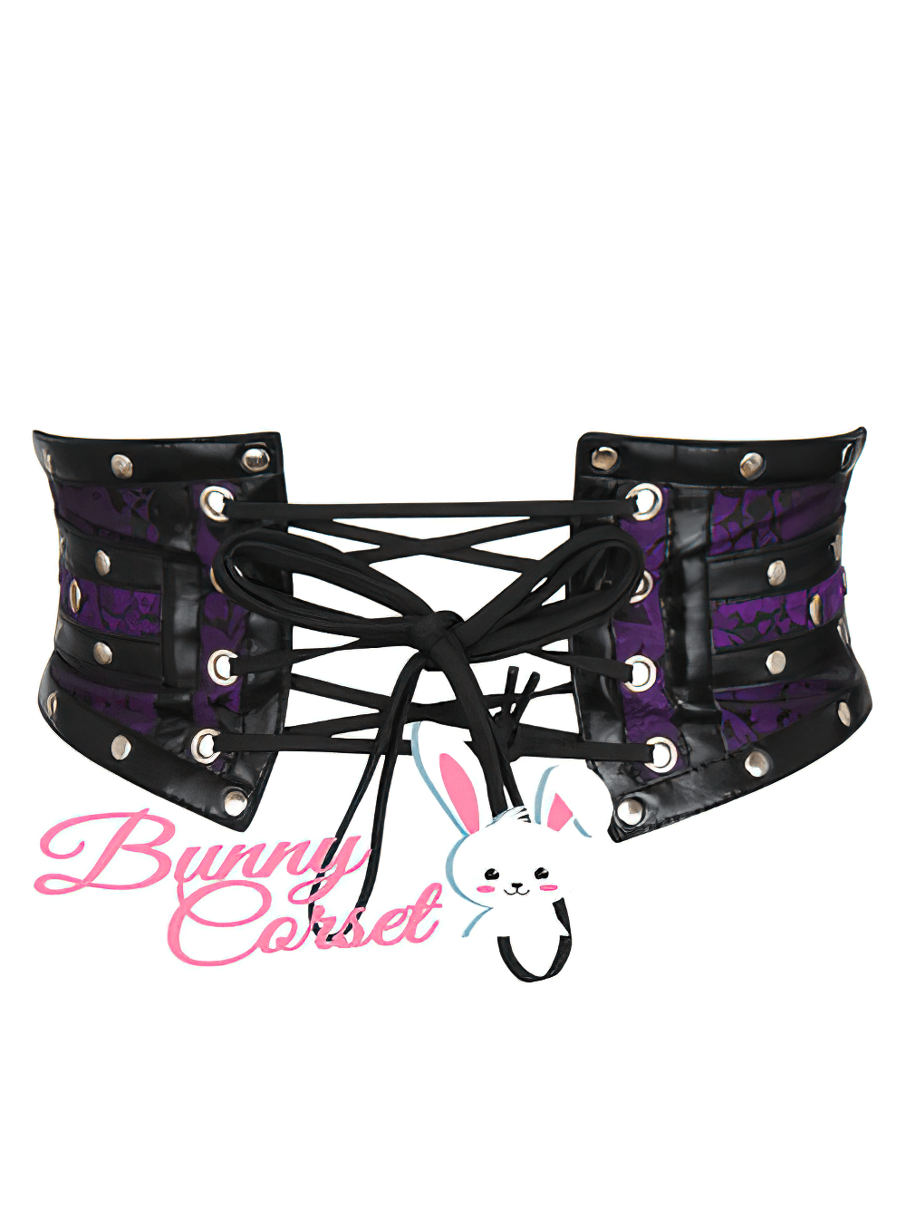 Purple and black corset belt with lacing detail, perfect for enhancing your waistline and silhouette.