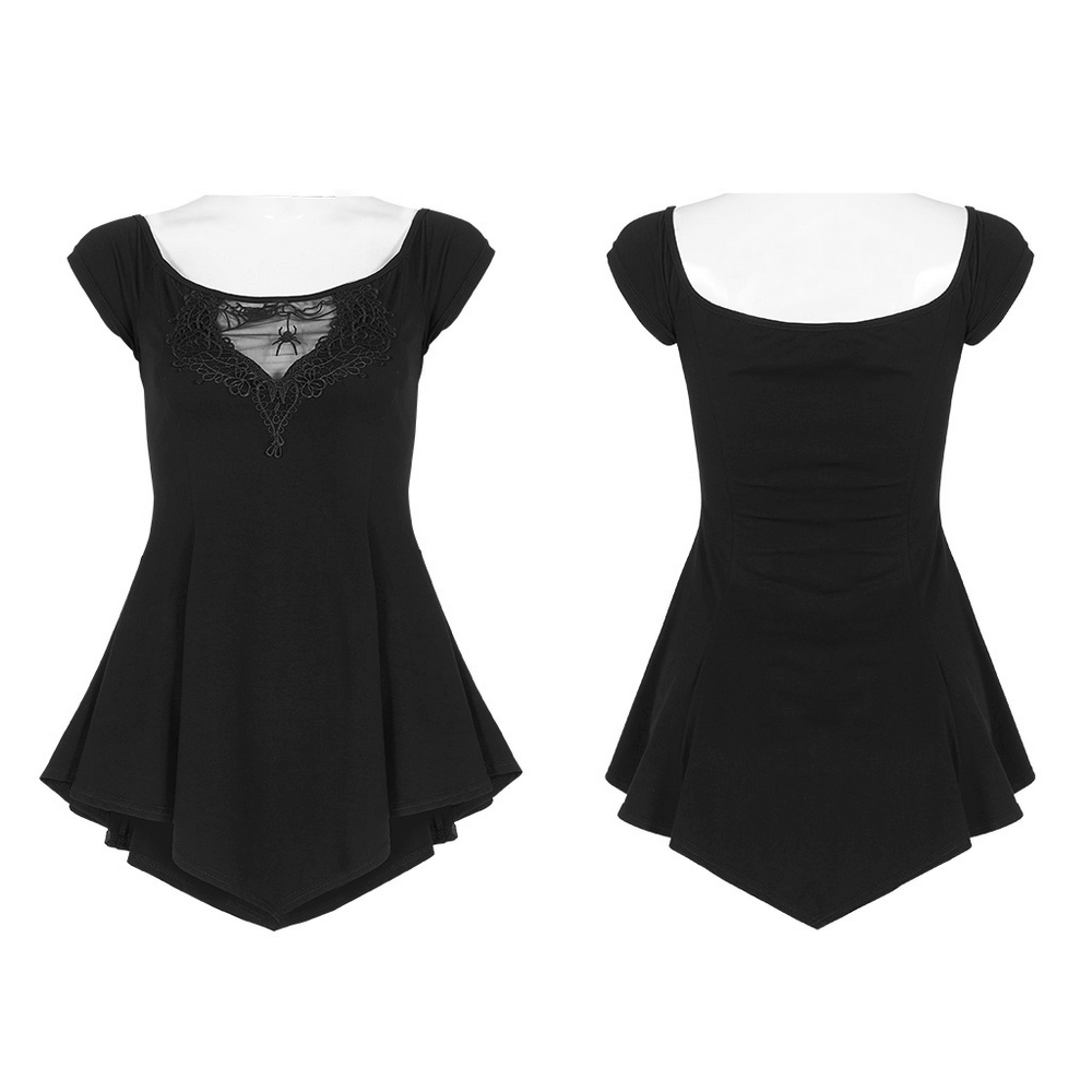 Black floral embroidery off-shoulder T-shirt with relaxed fit and stylish design, perfect for layering.