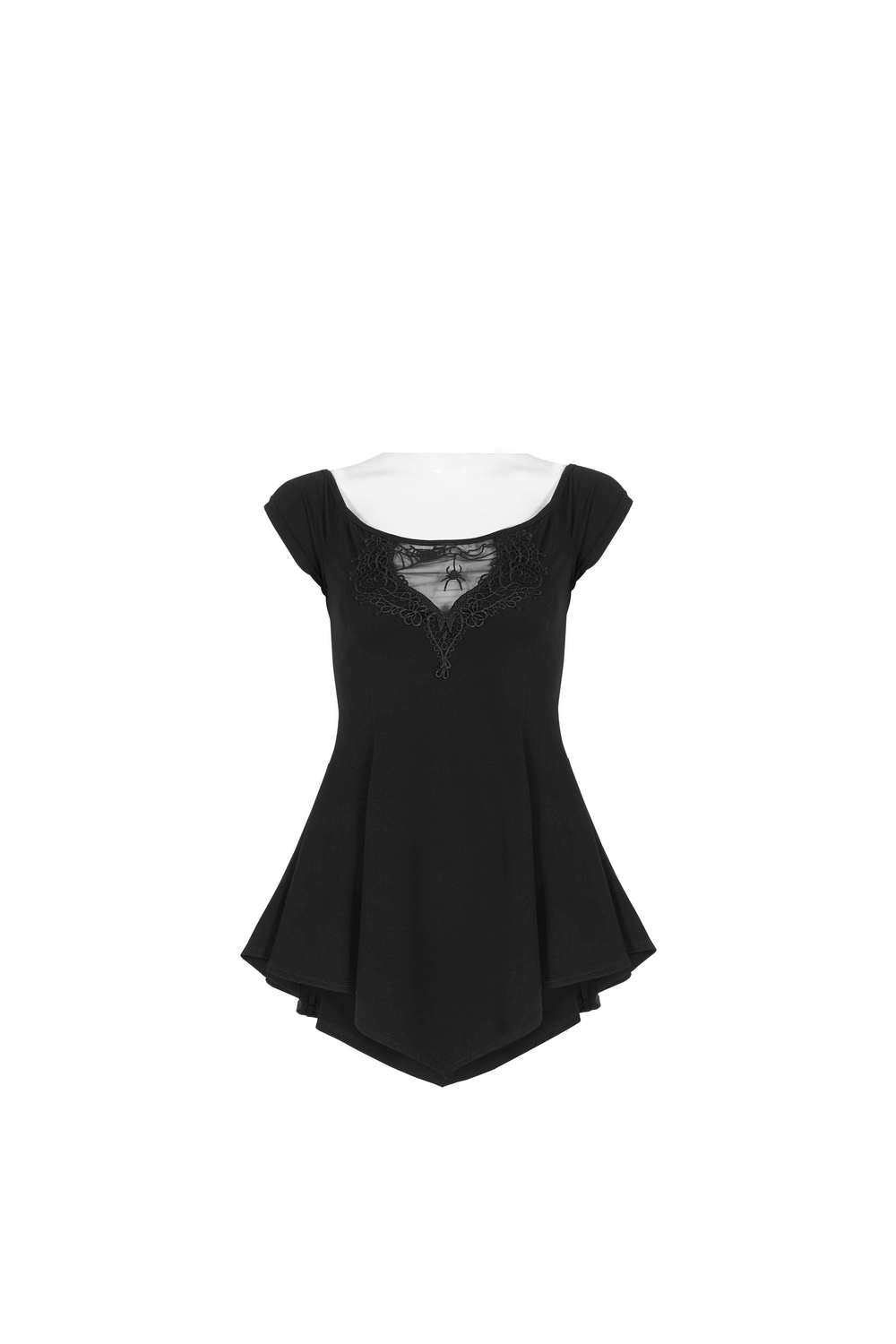 Waisted black off-shoulder T-shirt with floral embroidery and relaxed fit for stylish layering.