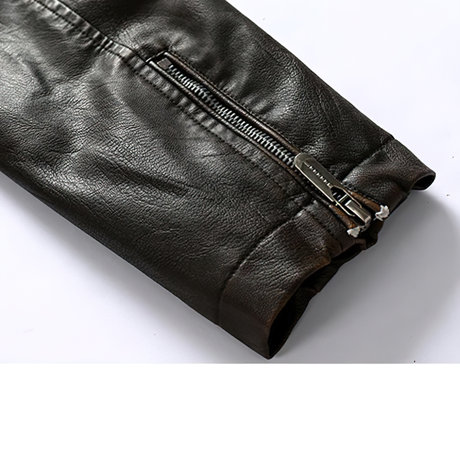 Warm PU Leather Jacket For Men / Motorcycle Jacket With Stand Collar - HARD'N'HEAVY