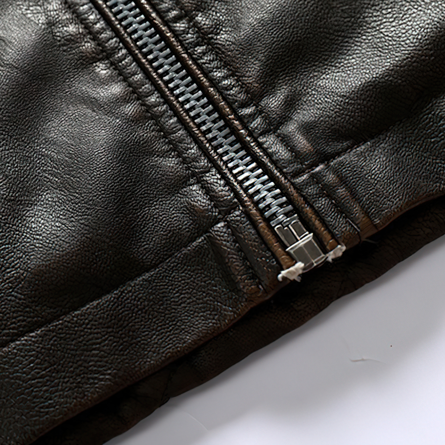 Warm PU Leather Jacket For Men / Motorcycle Jacket With Stand Collar - HARD'N'HEAVY