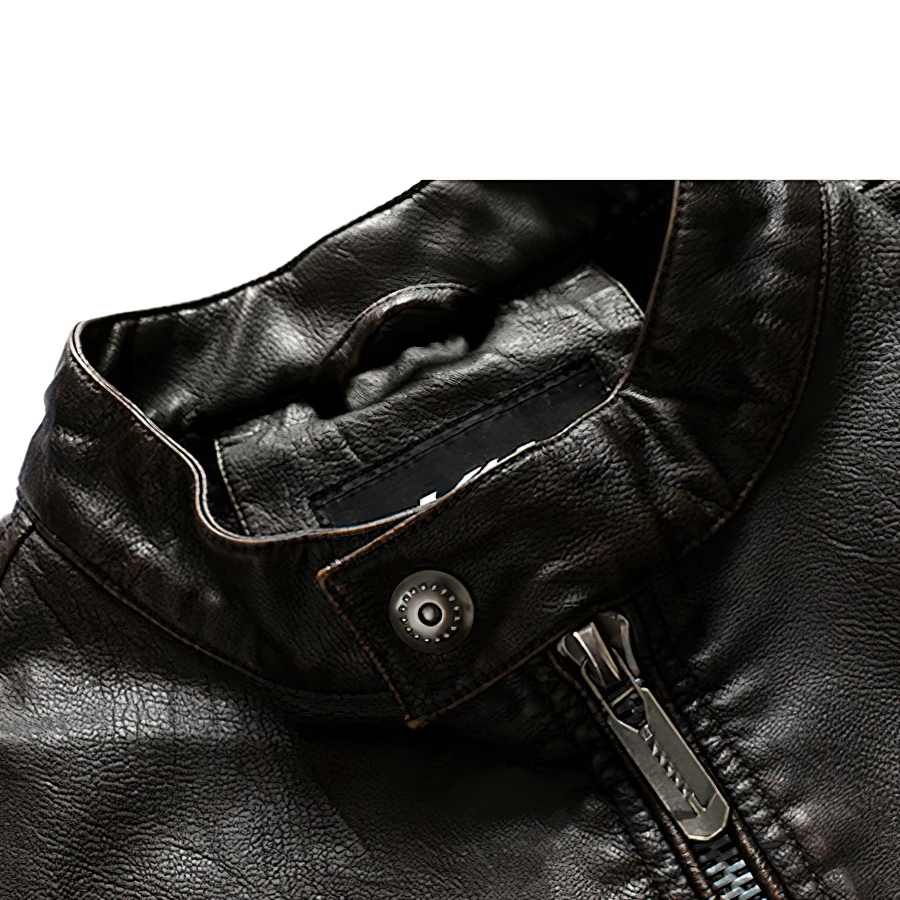 Warm PU Leather Jacket For Men / Motorcycle Jacket With Stand Collar - HARD'N'HEAVY