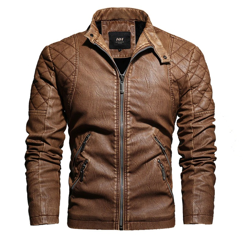 Warm PU Leather Jacket For Men / Motorcycle Jacket With Stand Collar - HARD'N'HEAVY