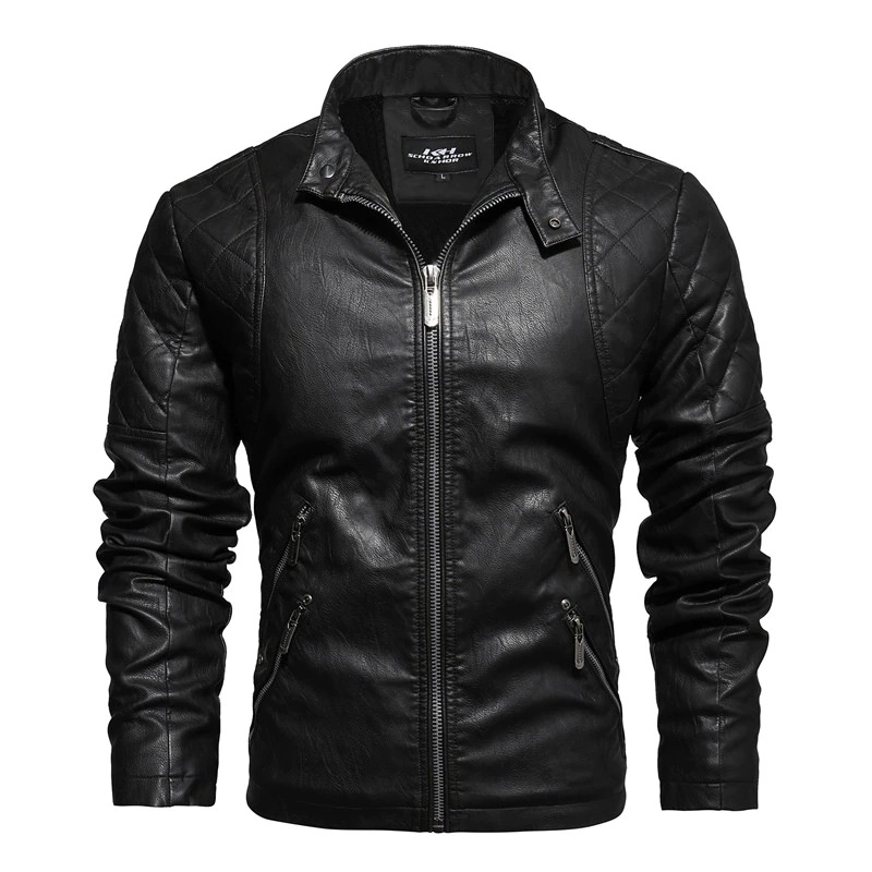 Warm PU Leather Jacket For Men / Motorcycle Jacket With Stand Collar - HARD'N'HEAVY