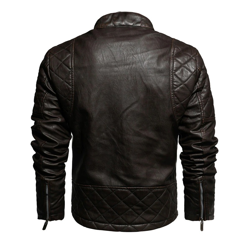 Warm PU Leather Jacket For Men / Motorcycle Jacket With Stand Collar - HARD'N'HEAVY