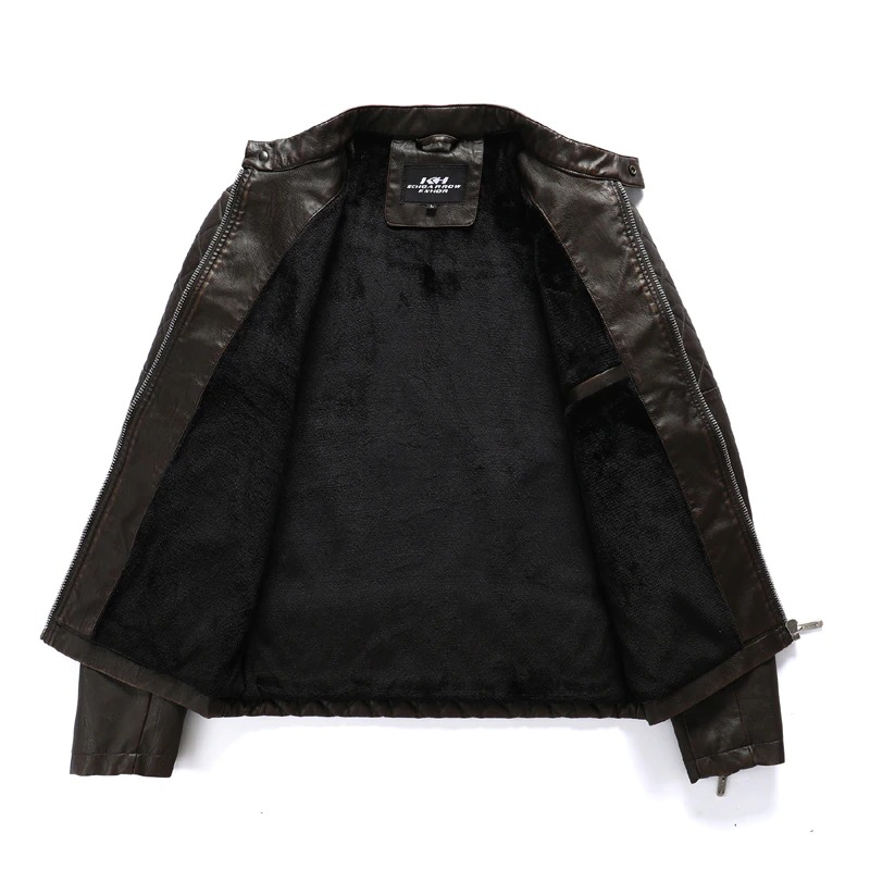 Warm PU Leather Jacket For Men / Motorcycle Jacket With Stand Collar - HARD'N'HEAVY