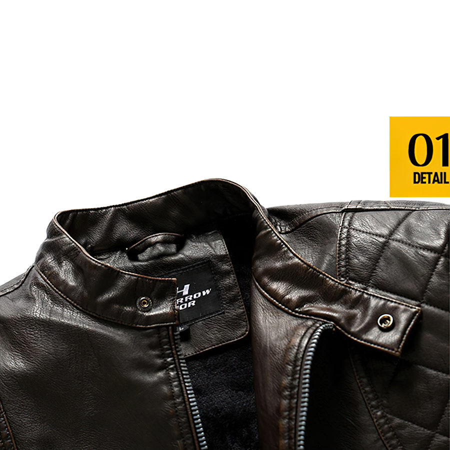 Warm PU Leather Jacket For Men / Motorcycle Jacket With Stand Collar - HARD'N'HEAVY