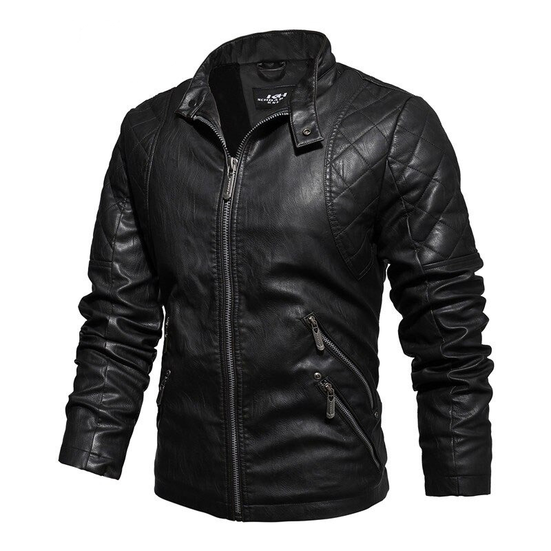 Warm PU Leather Jacket For Men / Motorcycle Jacket With Stand Collar - HARD'N'HEAVY