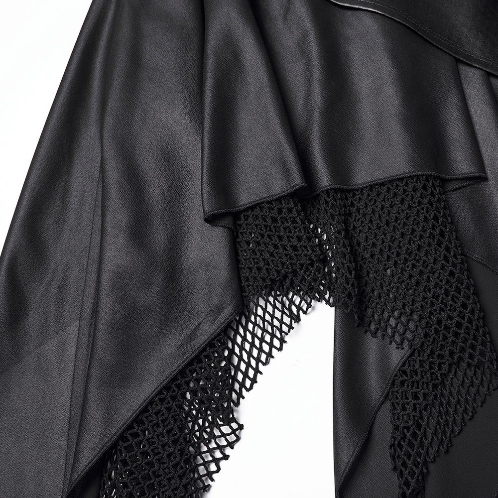 Wasteland Punk Skirt with Mesh and Faux Leather Design showcasing black mesh and shiny faux leather textures.