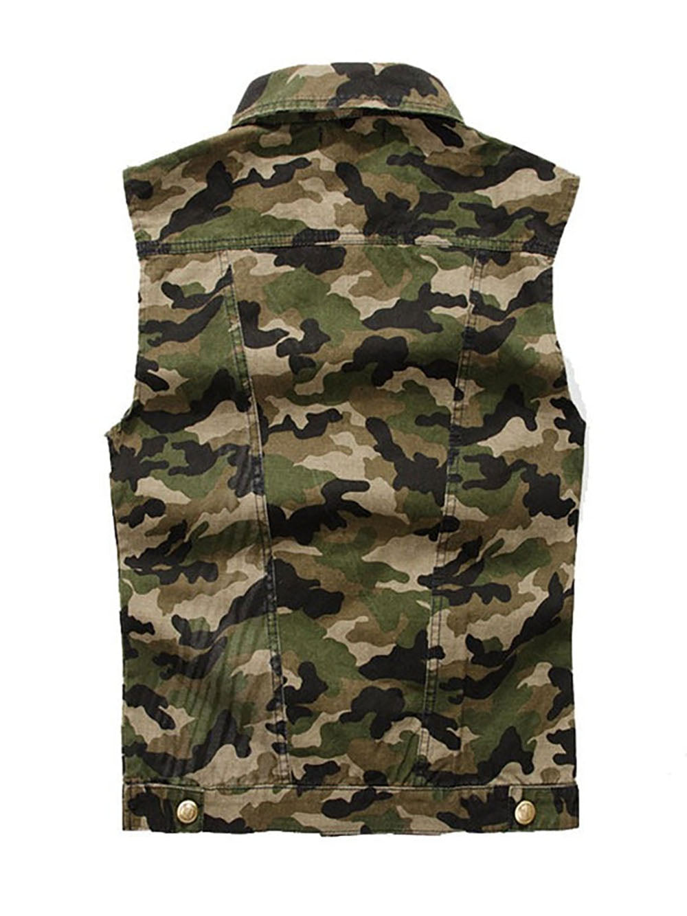 Water Washed Single-Breasted Camouflage Vest / Male Slim Sleeveless Top with Badge - HARD'N'HEAVY