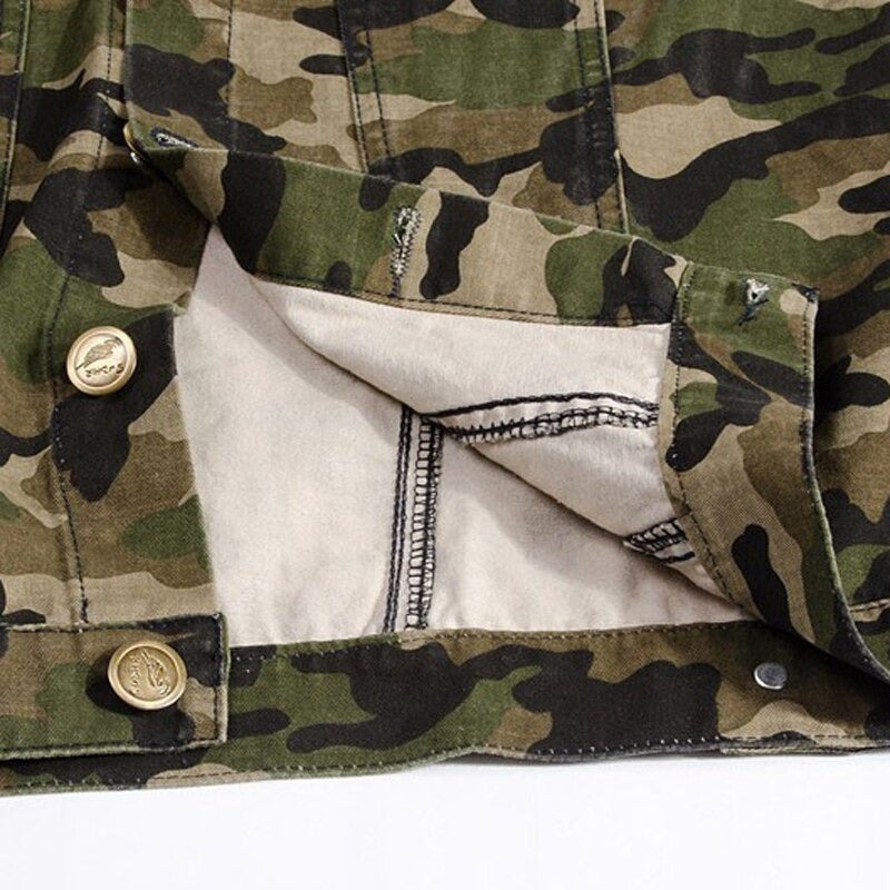 Water Washed Single-Breasted Camouflage Vest / Male Slim Sleeveless Top with Badge - HARD'N'HEAVY