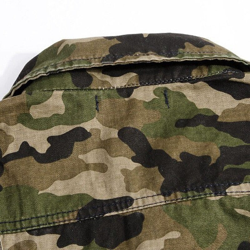 Water Washed Single-Breasted Camouflage Vest / Male Slim Sleeveless Top with Badge - HARD'N'HEAVY