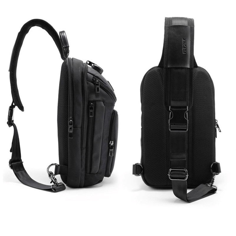 Stylish waterproof multifunction shoulder bag for men, showcasing ergonomic design and large capacity.