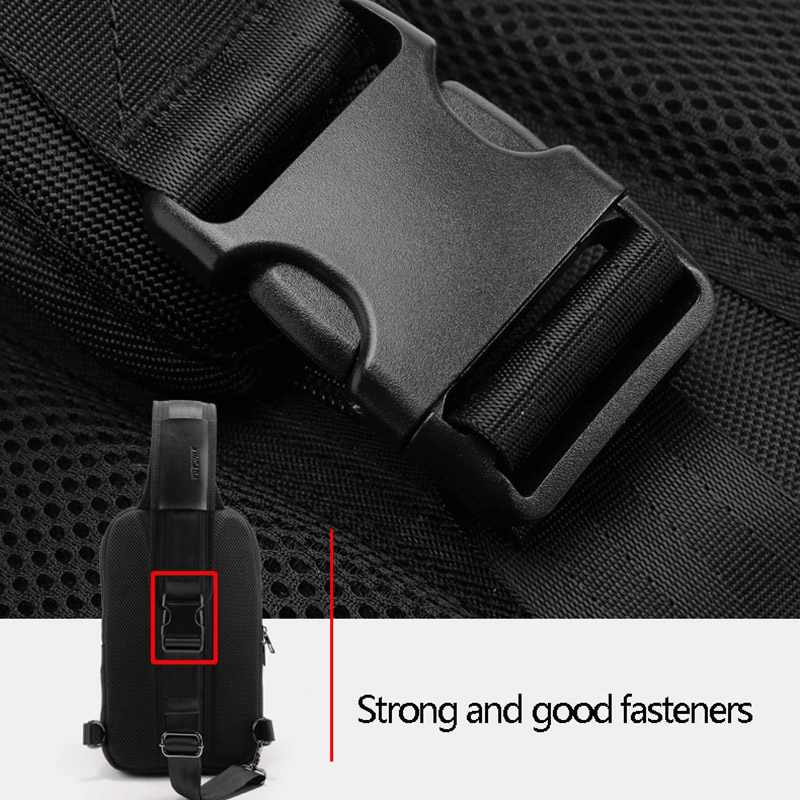 Close-up of strong fasteners on a waterproof shoulder bag, highlighting durability and practicality.