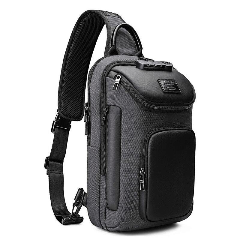 Stylish waterproof multifunction shoulder bag for men in sleek black design with adjustable strap.