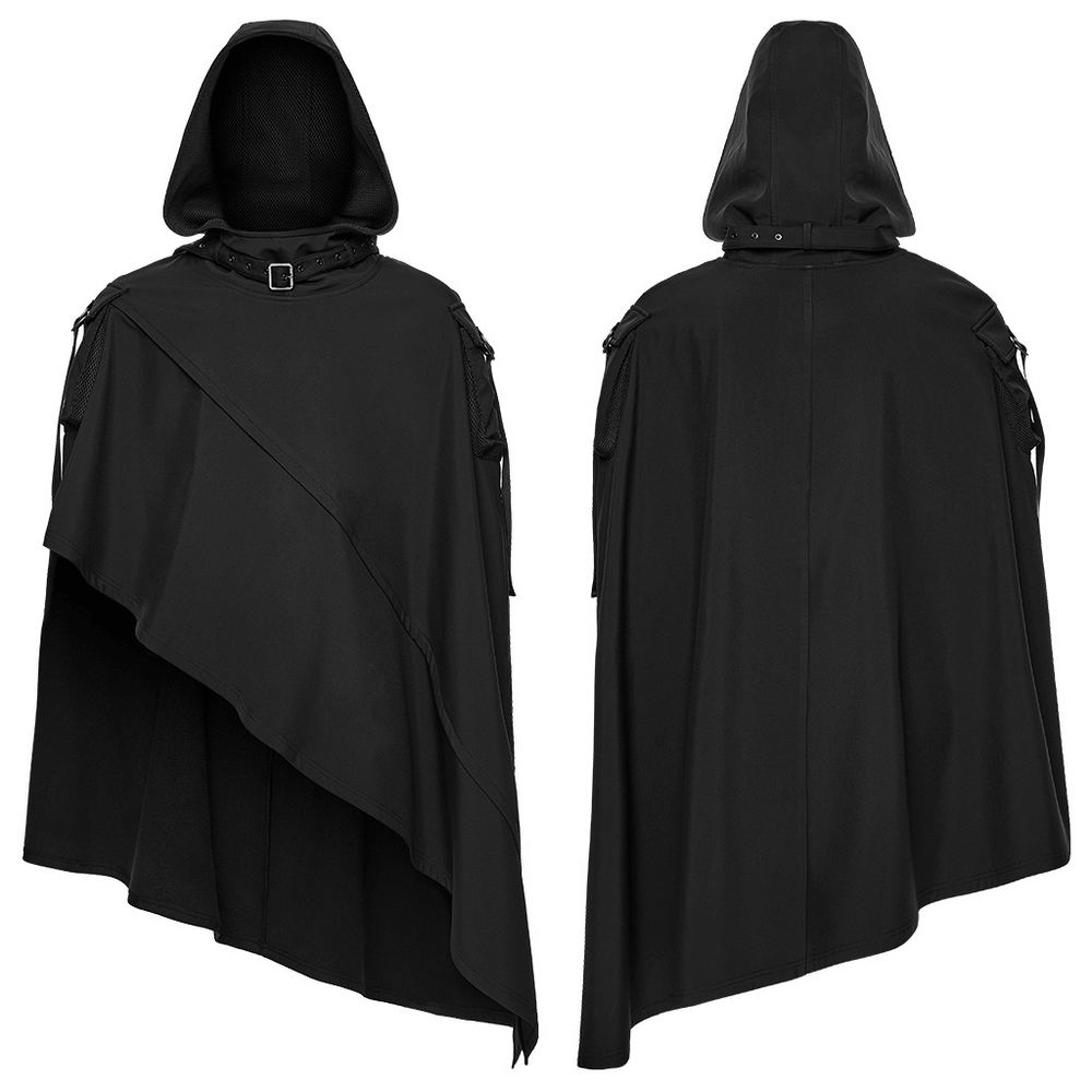 Waterproof Wasteland Punk Cape with Hood and 3D Pockets showcasing a stylish black design.