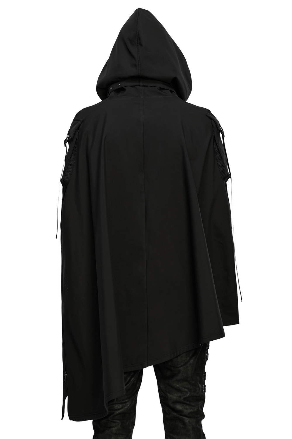 Back view of the Waterproof Wasteland Punk Cape with Hood and 3D Pockets highlighting its sleek design.