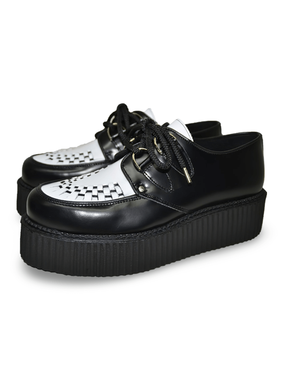 White And Black Creepers with Double Sole And Lace-Up