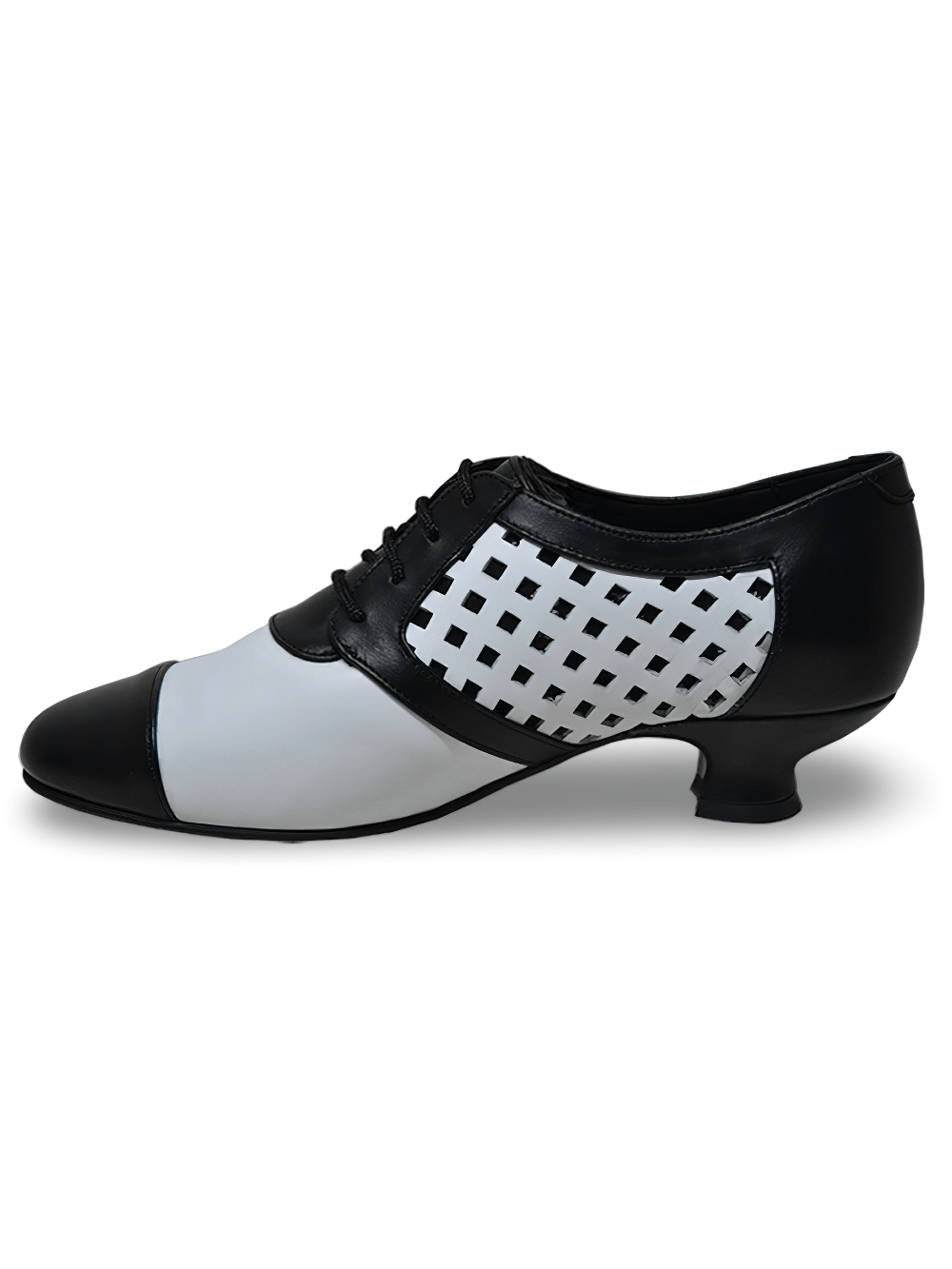 White and Black Grained Leather Lace-Up Shoes