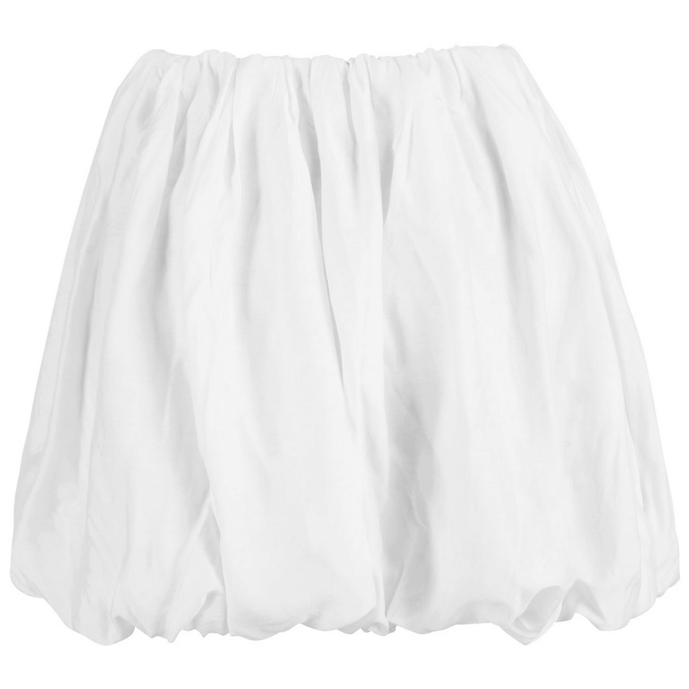 White Bubble Mini Skirt with Voluminous Flared Hem in playful gathered design