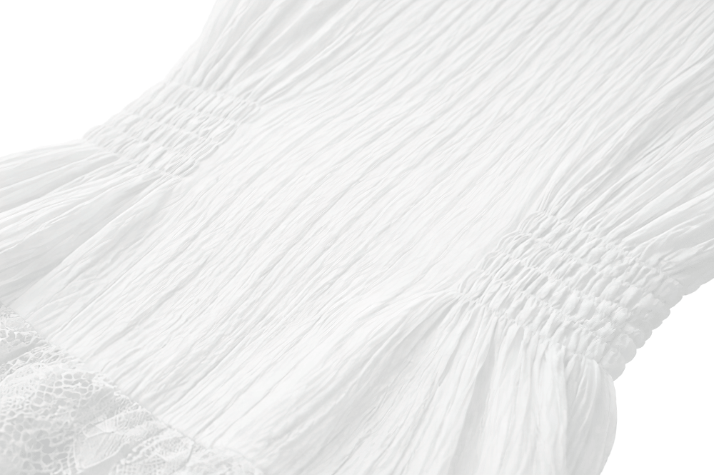 Close-up of the fabric texture on a White Gothic Lolita Lace Dress with Ruffle Skirt showcasing intricate details.